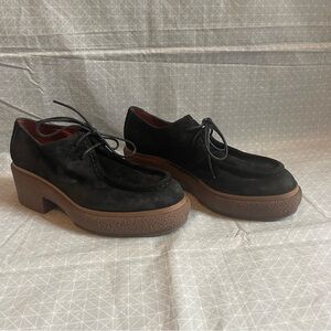 Triver Flight Anthropologie Black Suede Platform Moccasin Loafers 38